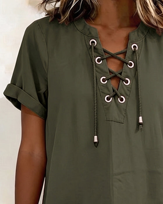 Tie V Neck Pocket Sheath Dress