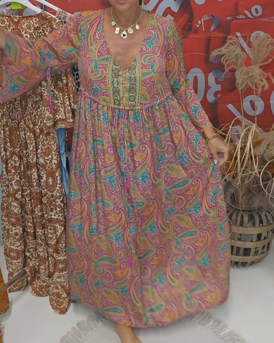 V-Neck Flare Sleeve Casual Dress