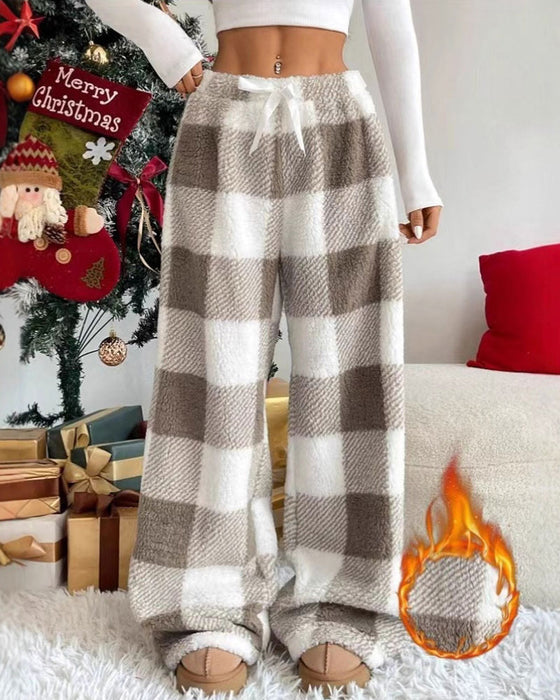 Plaid Drawstring Long Pants