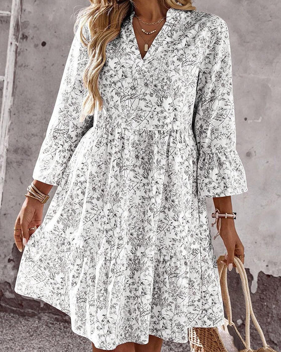 Floral V-Neck Cake Dress