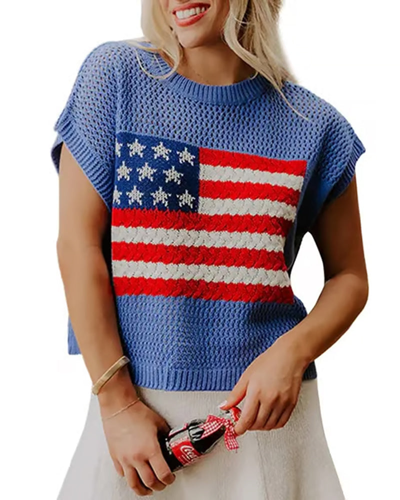 Flag Pattern Crew Neck Pullover