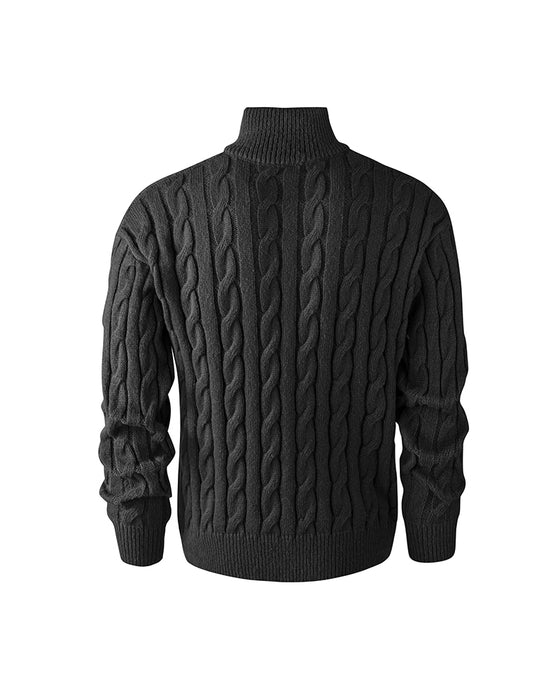 Men's Solid Color Cable-Knit Zipper Pullover