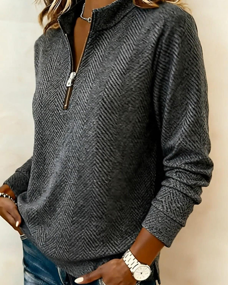Stand Collar Zipper Casual Sweatshirt