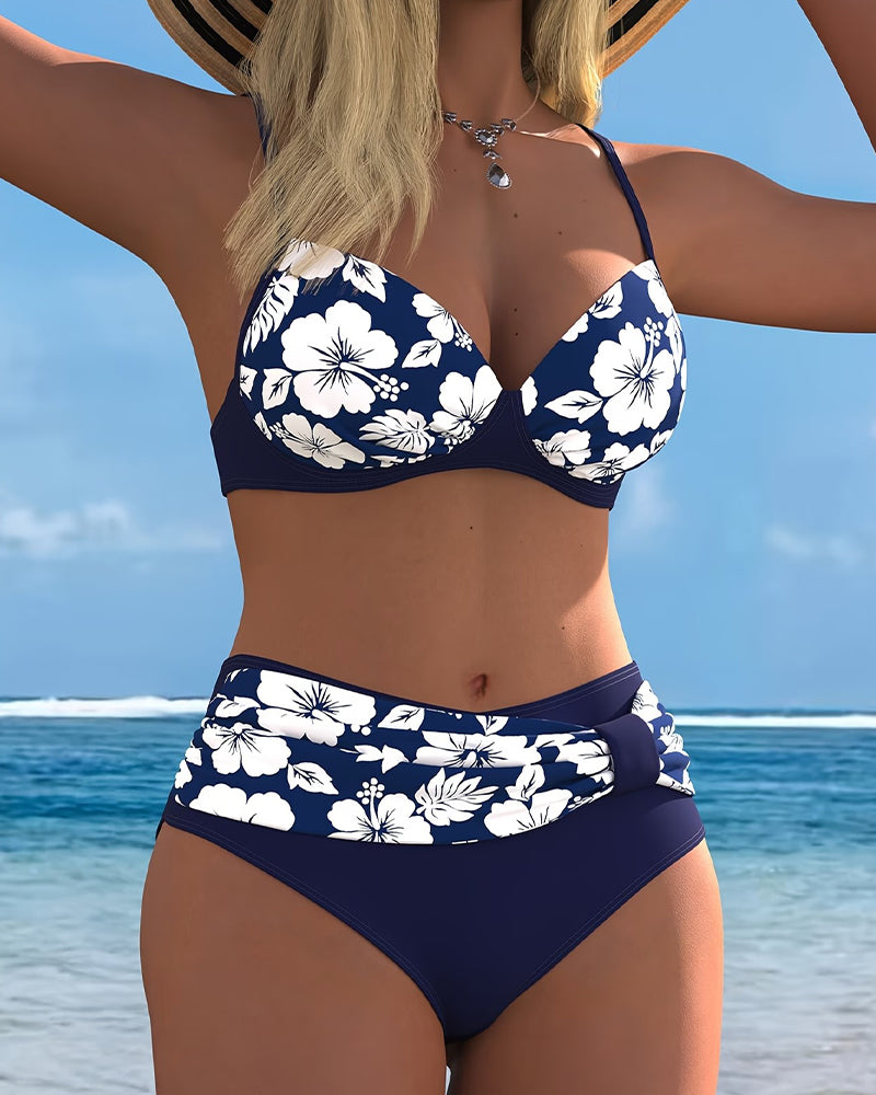 Hibiscus Print Two-Piece Bikinis