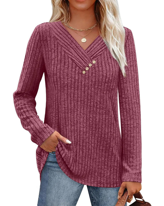 V-Neck Long Sleeve Button Top