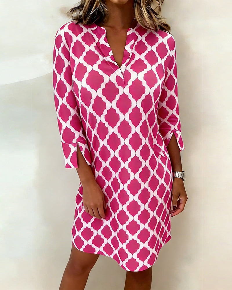 Three-Quarter Sleeve Printed Dress