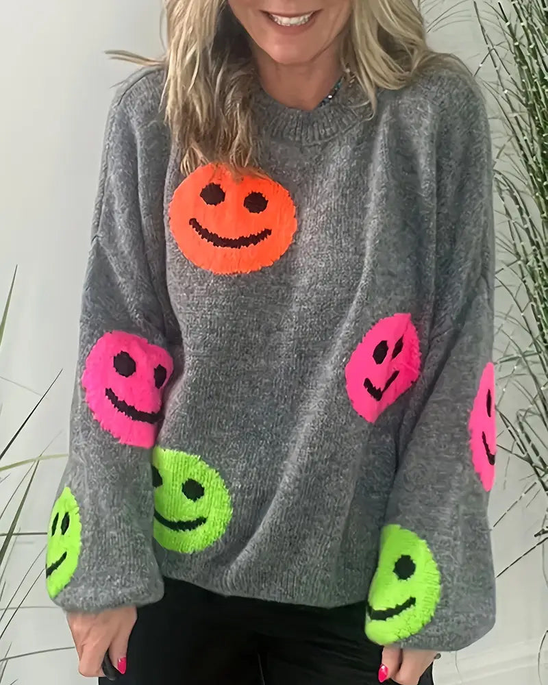 Smiley Face Crew Neck Sweater