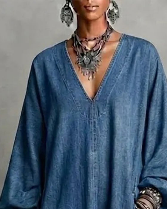 V-Neck Pocket Casual Dress