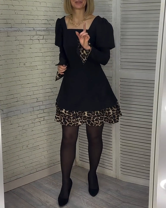 Elegant puff sleeve leopard print dress
