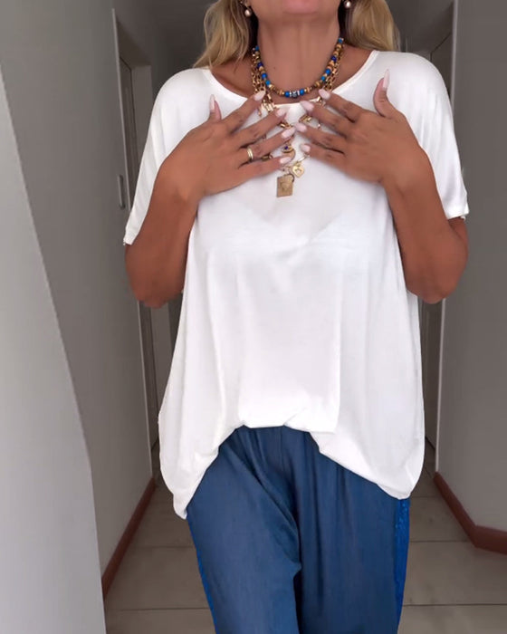 Solid color round neck short sleeve T-shirt