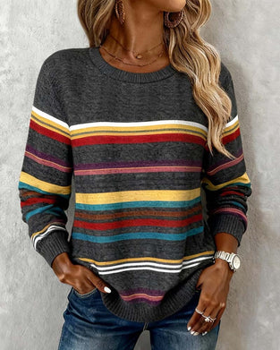 Crew Neck Rainbow Striped Sweatshirt