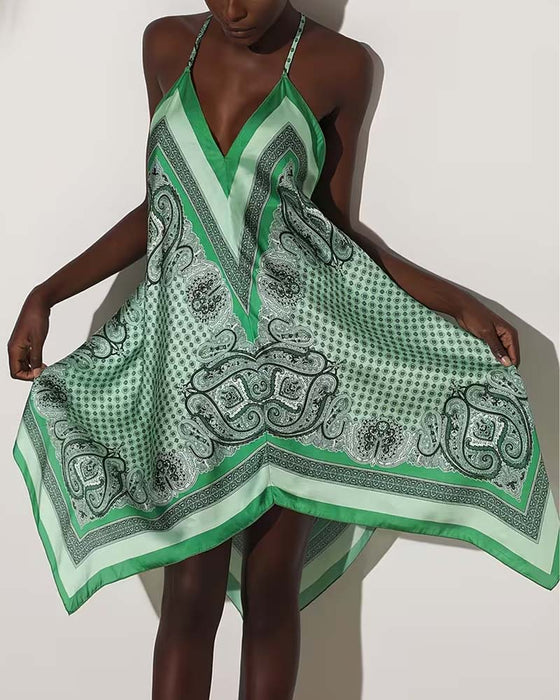 Irregular Draped Print Dress