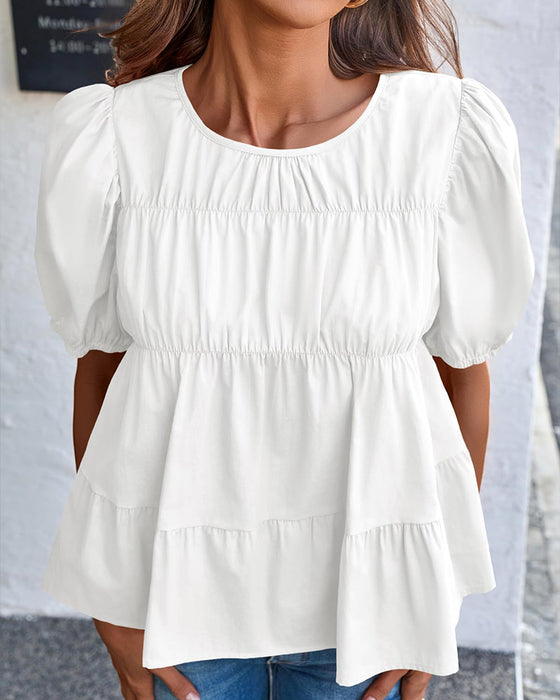 Puff Sleeve Loose Fit Ruffled Blouse