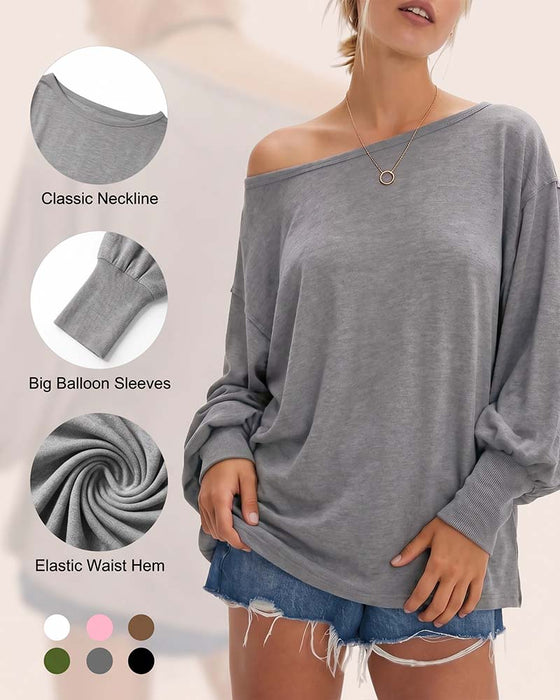 Off-Shoulder Lantern Sleeve Long Sleeve Top