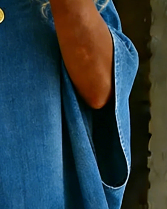 Blue Wide Sleeve Loose Top