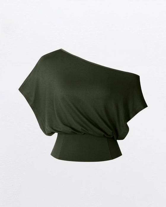 Asymmetrical Hem Fitted Batwing T-Shirt