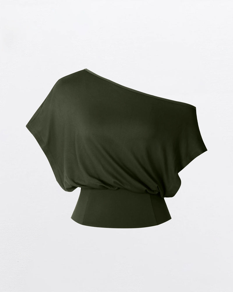 Asymmetrical Hem Fitted Batwing T-Shirt
