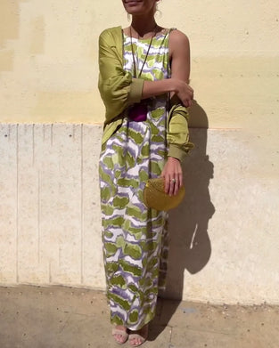 Sleeveless Printed Dress And Coat Set