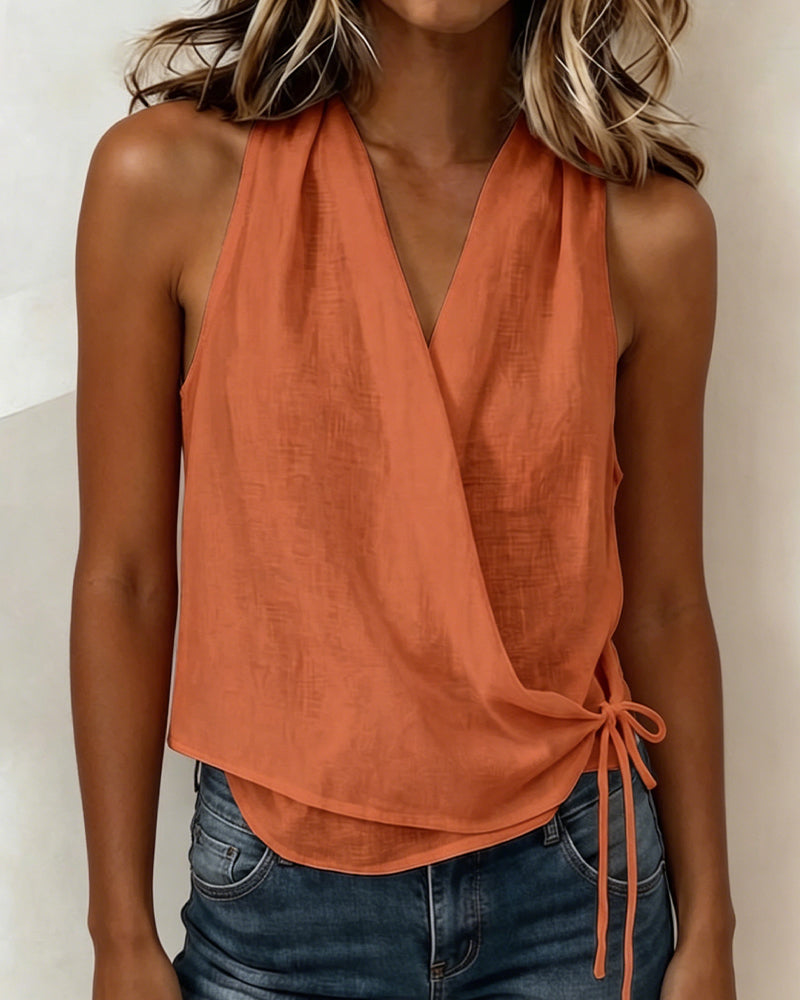 Solid Sleeveless V-Neck Blouse