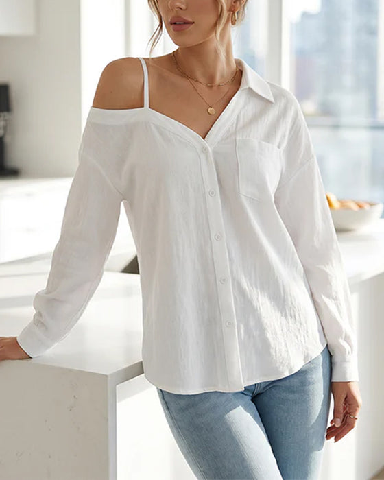 Casual Solid Color One Shoulder Shirt
