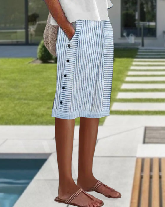 Casual Striped Pocket Shorts