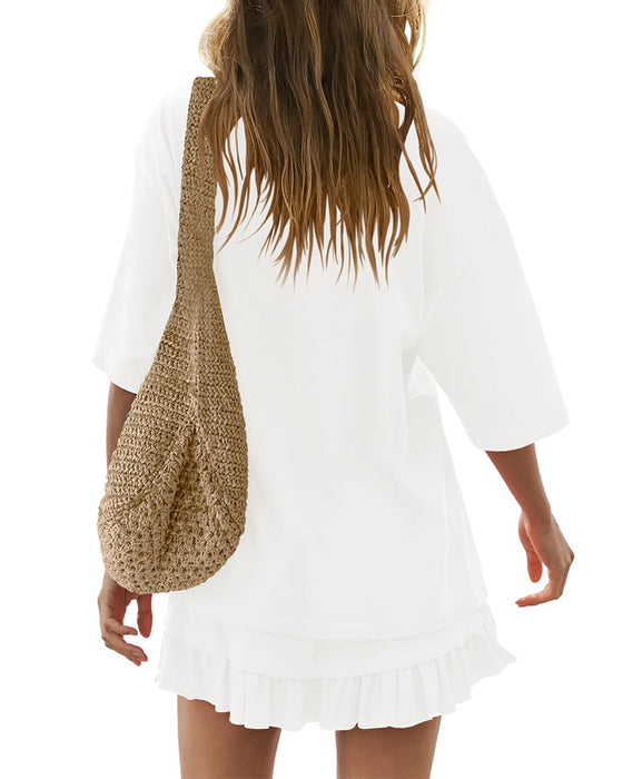 Round Neck Solid Color Two Piece Set