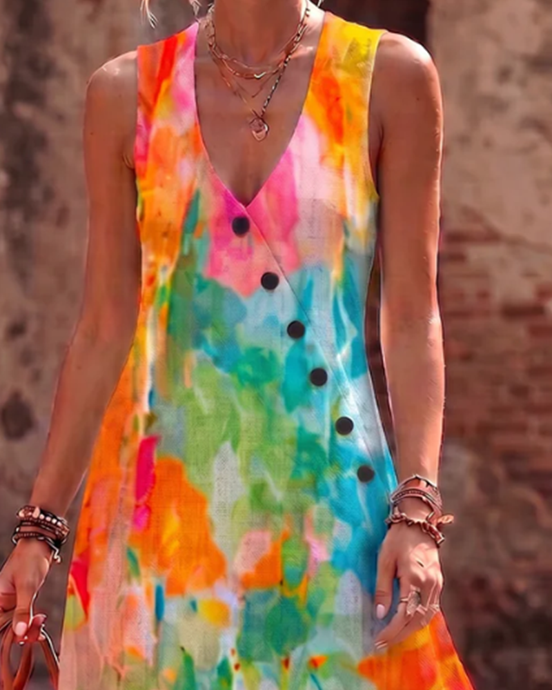 Sleeveless Watercolor Floral Elegant Maxi Dress