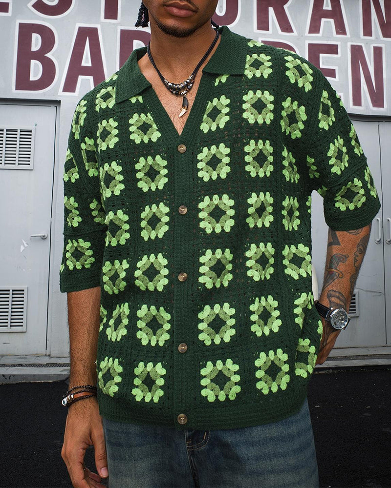 V-Neck Hollow Out Print Shirt T-Shirt