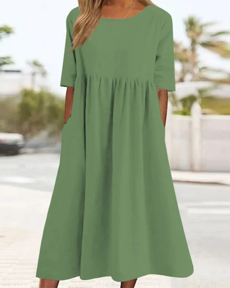 Short Sleeve Pocket Ruched Dress