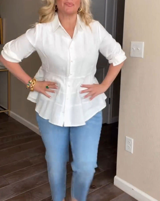 Shirt Collar Flared Solid Color Shirt
