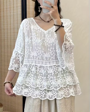Short Sleeve Lace Trim Blouse