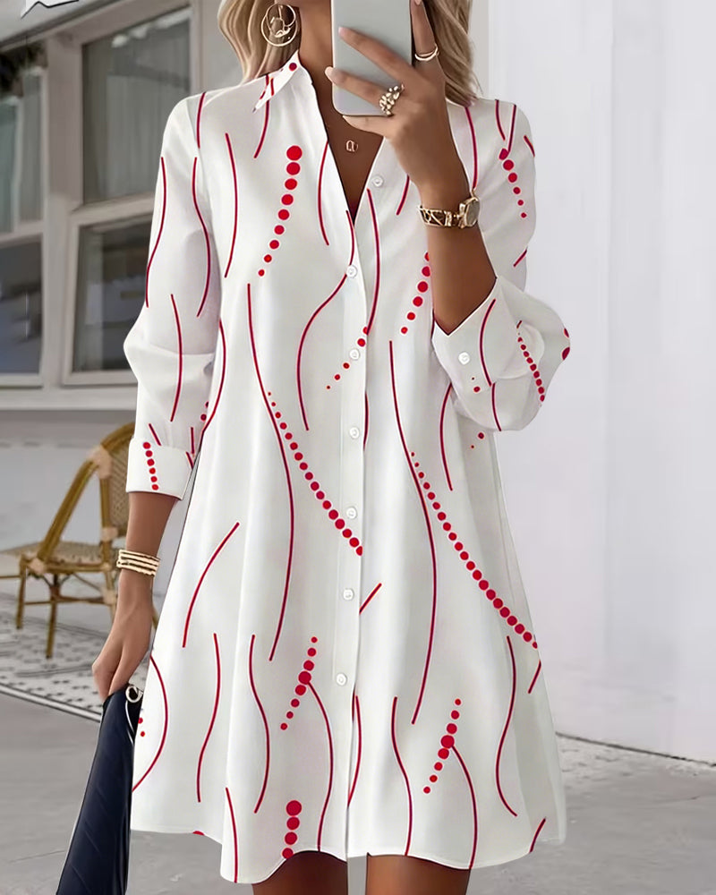 Wavy Lapel Shirt Dress