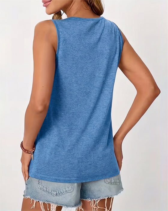 Solid Color U-Neck Pleated Tank Top
