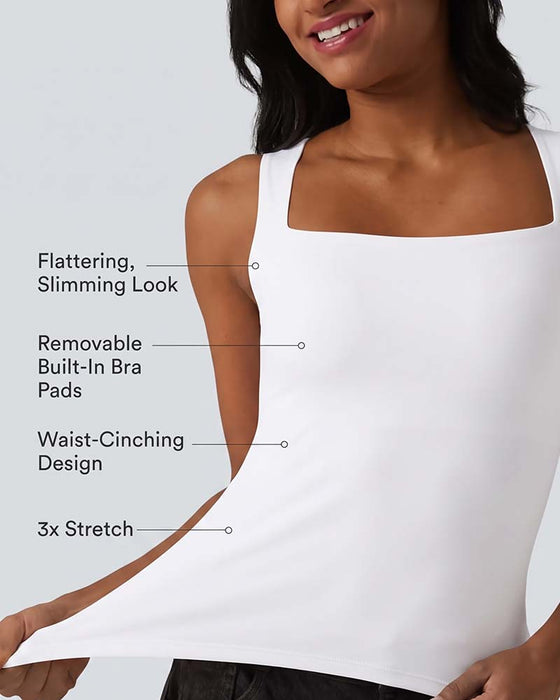 Solid Color Square Neck Built-In Bra Tank Top