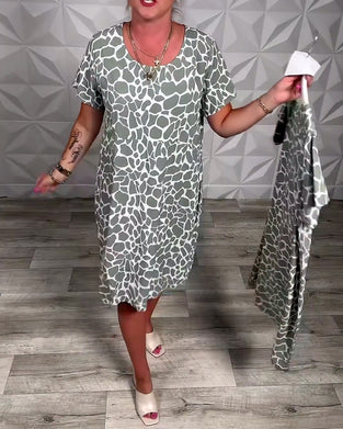 Casual Printed Crew Neck Dress