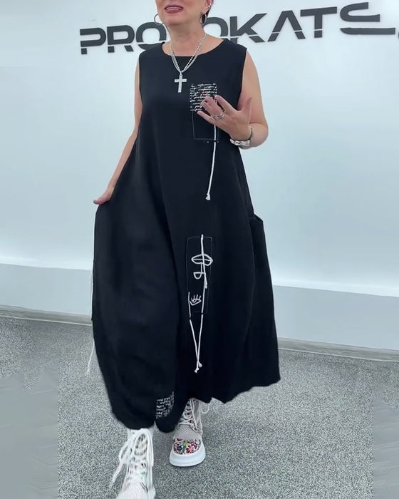 Sleeveless Oversized Letter Print Dress