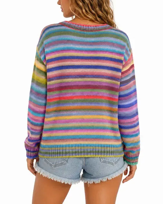 Rainbow Stripe Button Cardigan