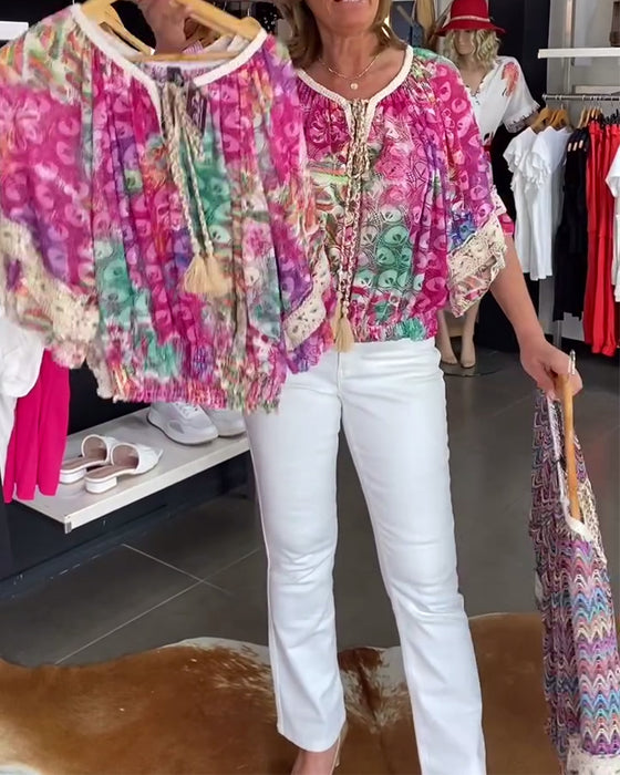 Loose Fit Bohemian Print Blouse