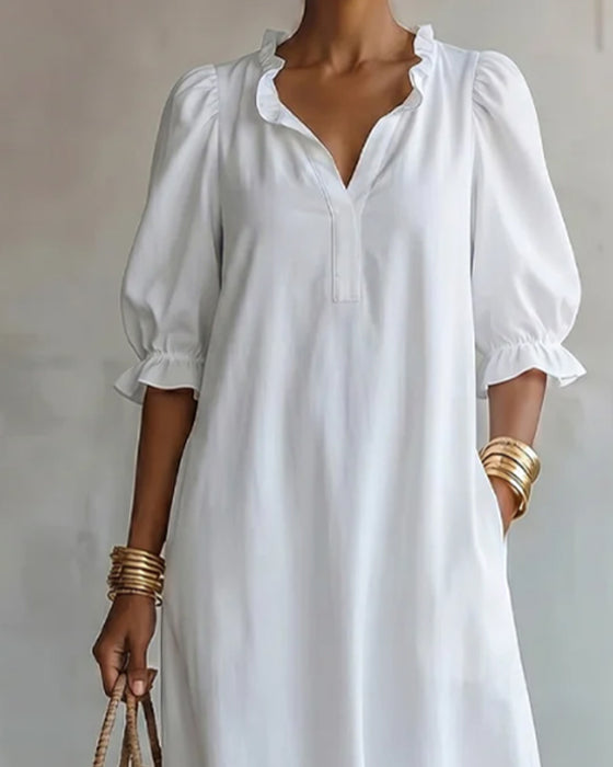 Stand Collar Puff Sleeve Dress