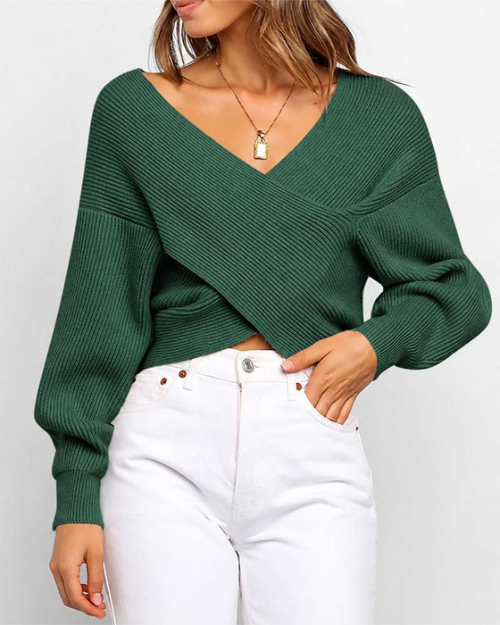 Cross Off-Shoulder Cropped Pullover