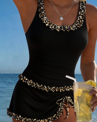 Leopard Print Lace U-Neck Dress Tankini