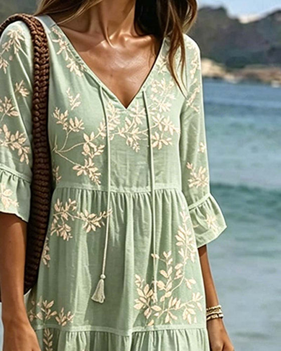 Ruffle V-Neck Tie Resort Dress