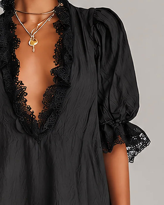 Lace Patchwork Asymmetrical Dress