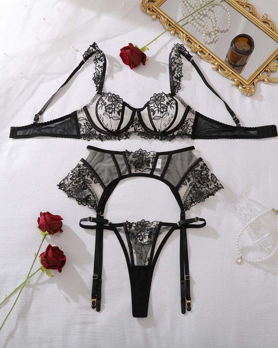 Garter Belt Lingerie Set 3 Piece
