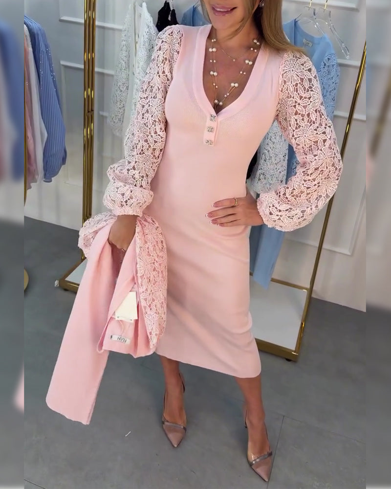 Lace Sleeve Patchwork Dress