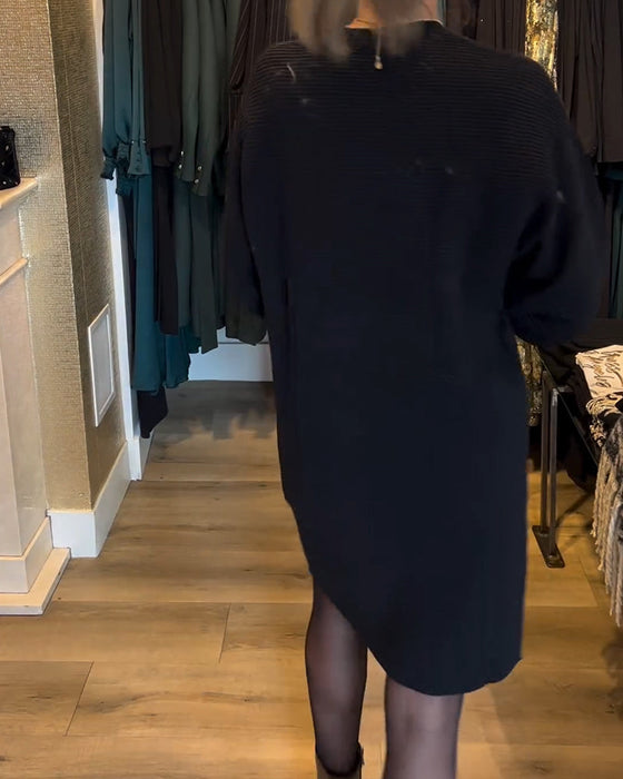 V-Neck Solid Color Sweater Dress