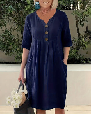 V-Neck Button-Down Casual Dress