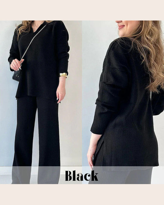 Solid - Colored and Knit Feature Two - Piece Set