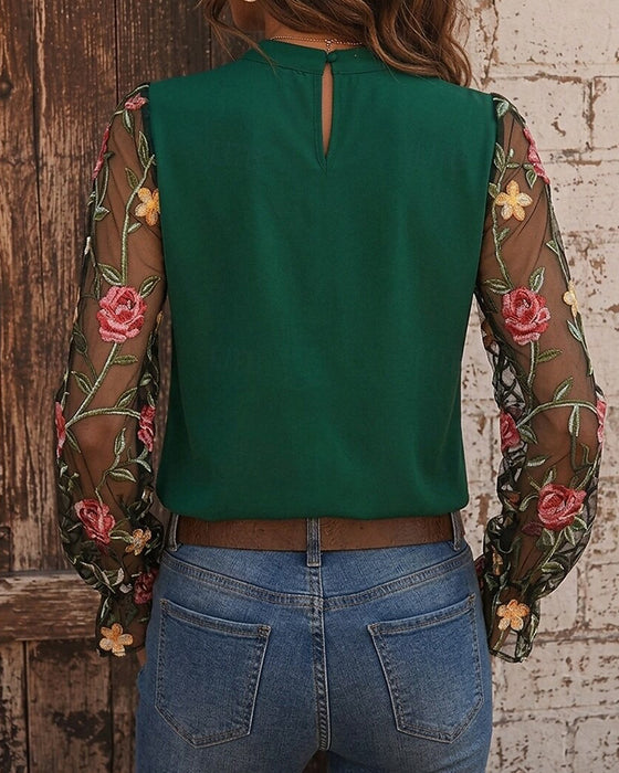 Fashion Floral Mandarin Collar Blouse