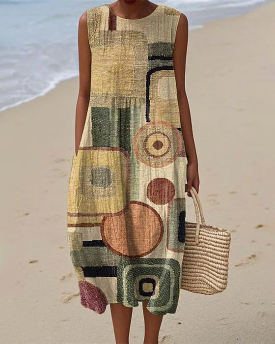Geometric Print Sleeveless Dress